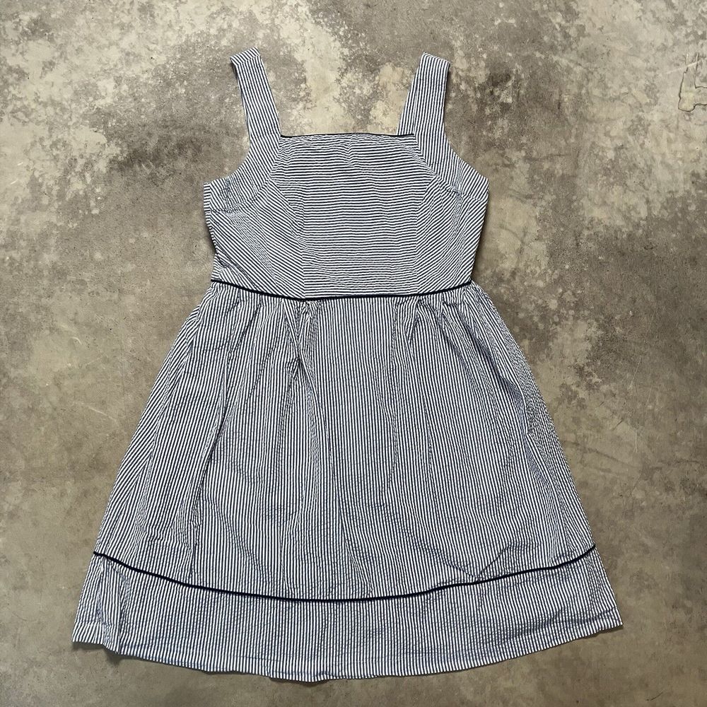 Lands End Dress Womens‎ 12 Blue Striped Geometric Knee Length Sleeveless Pockets
